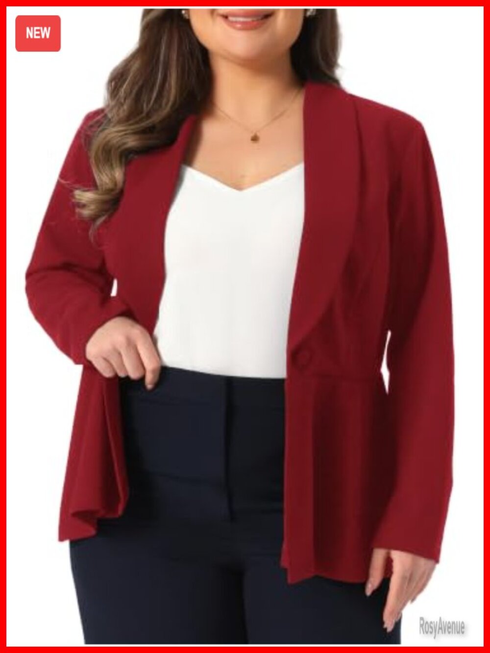 Plus Size Blazer Shawl Collar Peplum Hem Button Work Business Jacket